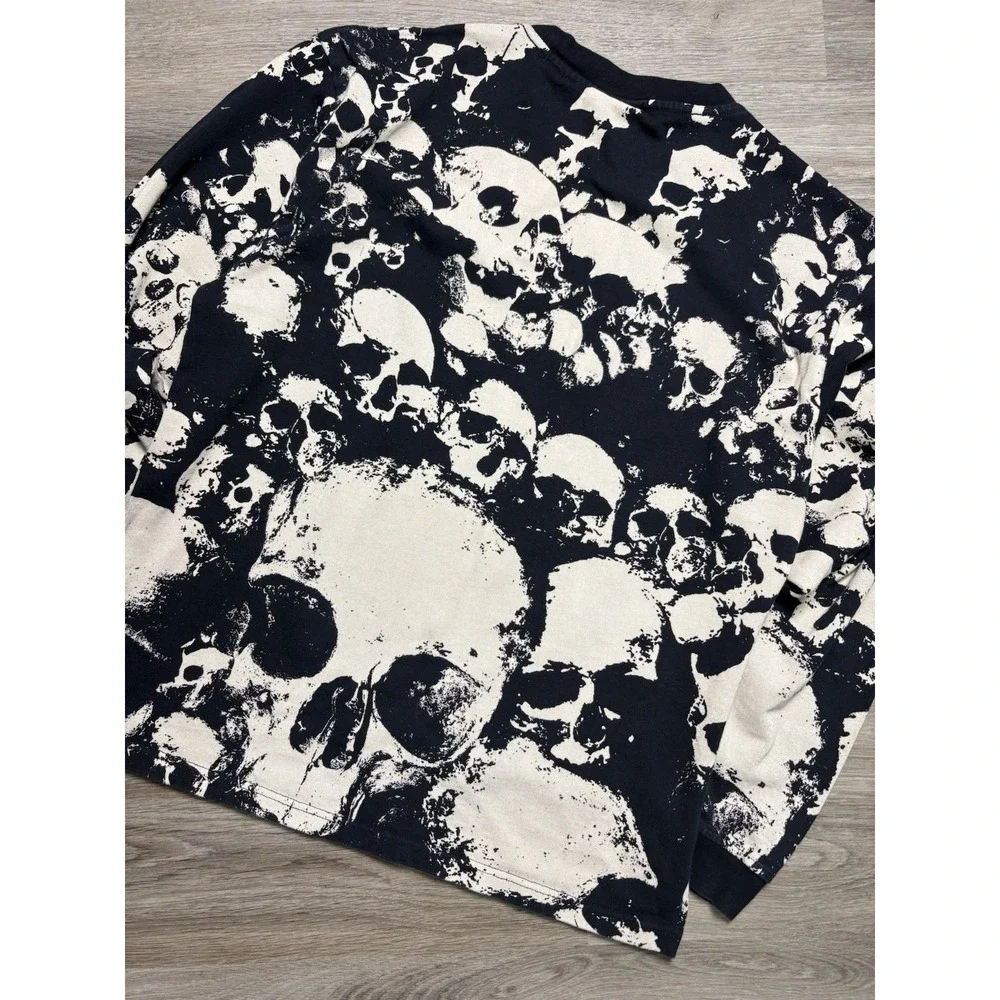 PLEASURES Despair Skull Graphic Print Crewneck Shirt Mens L Pullover Black Punk - Picture 10 of 11